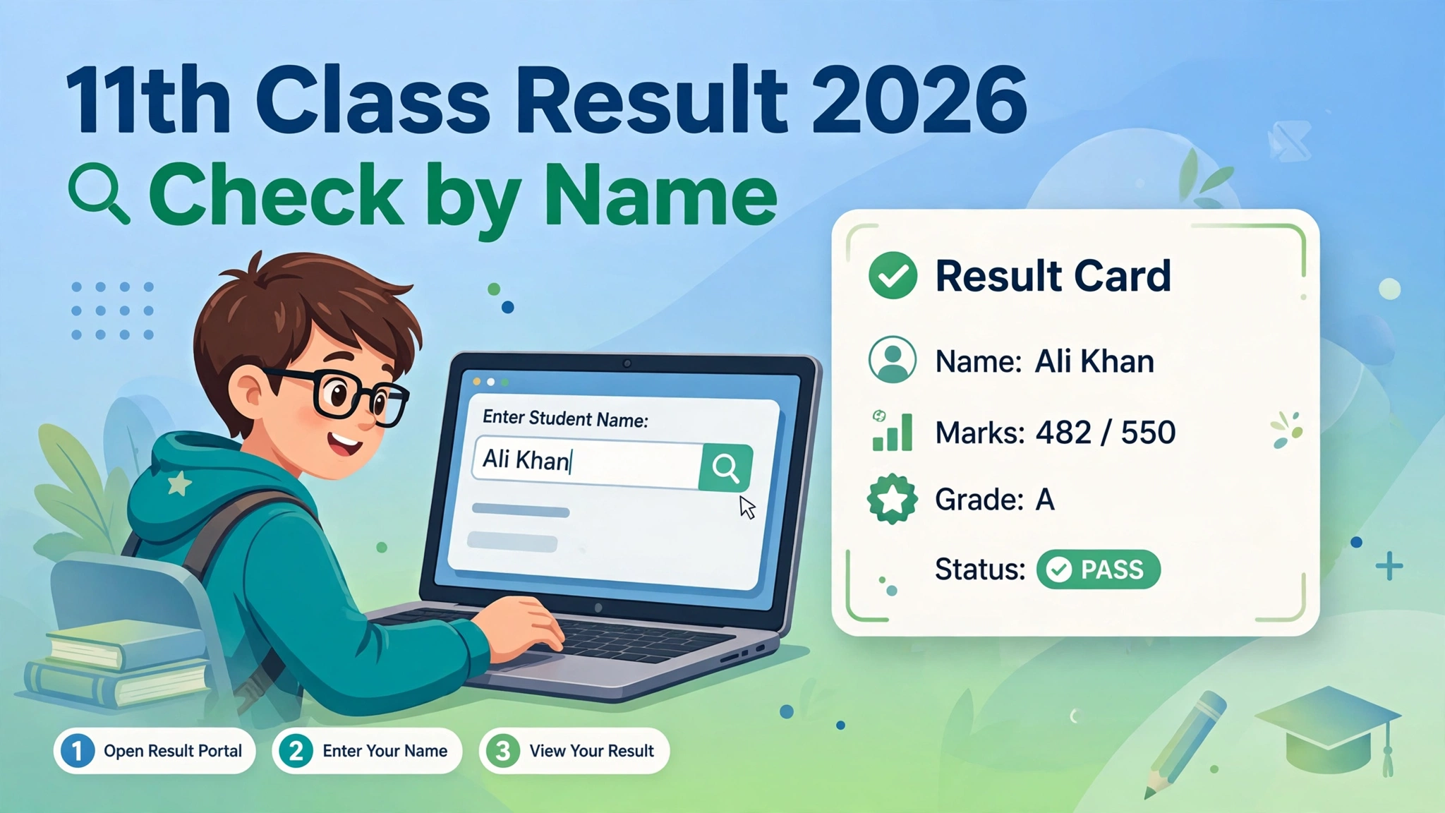 How to check 11th class result 2026 by name