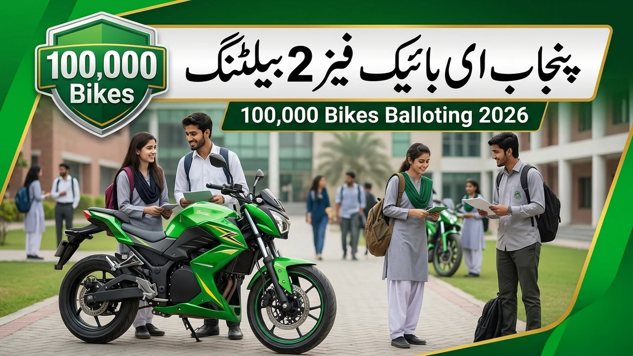 University students with a green electric bike, Punjab E-Bike Phase 2 balloting 100,000 bikes 2026