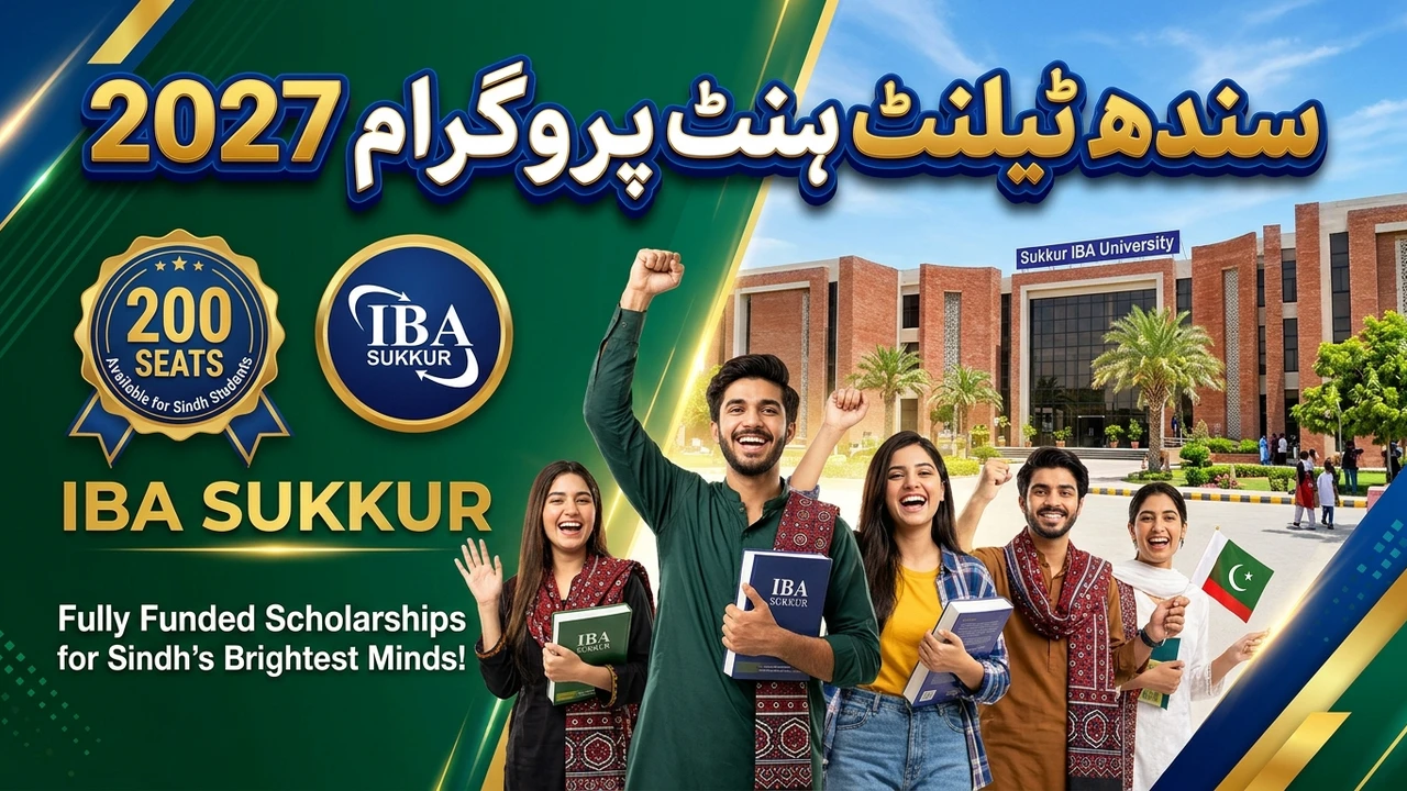 Sindh students celebrating in front of Sukkur IBA University, Talent Hunt Program 2027, 200 seats